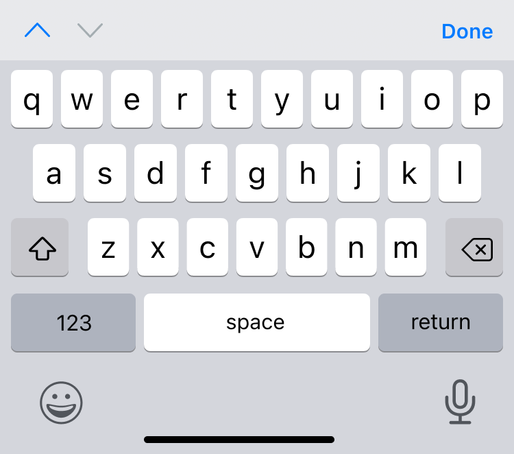 On-screen iPhone keyboard showing lowercase letters with space, return, and emoji keys.